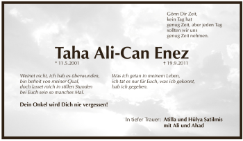 Traueranzeige von Taha Ali-Can Enez von Pegnitz-Zeitung